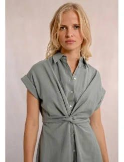 Vestido camisero de manga corta con lazada