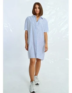 Vestido camisero de manga corta estampado rayas