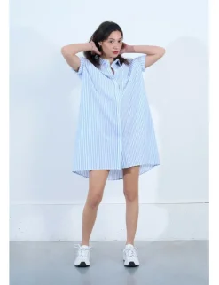 Vestido camisero de manga corta estampado rayas