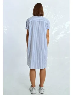 Vestido camisero de manga corta estampado rayas