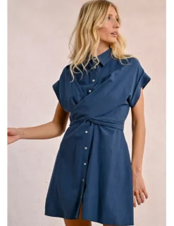 Vestido camisero de manga corta con lazada