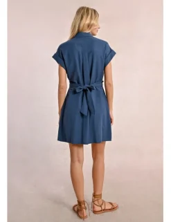 Vestido camisero de manga corta con lazada