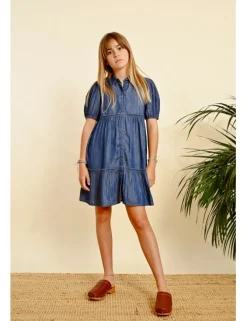 Vestido camisero efecto vaquero con volantes