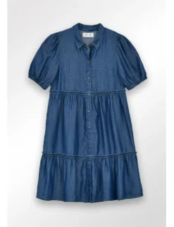 Vestido camisero efecto vaquero con volantes