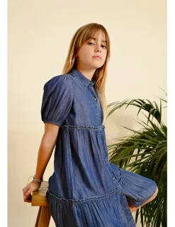 Vestido camisero efecto vaquero con volantes