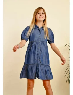 Vestido camisero efecto vaquero con volantes