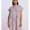 Vestido corto camisero con estampado y pliegues