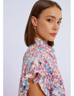 Vestido corto camisero con estampado y pliegues