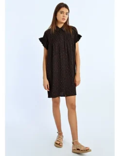 Vestido corto camisero con estampado y pliegues