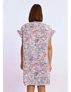 Vestido corto camisero con estampado y pliegues