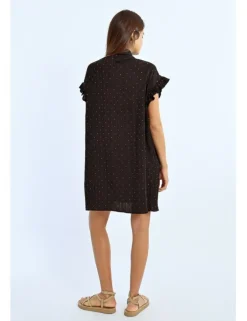 Vestido corto camisero con estampado y pliegues