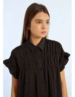 Vestido corto camisero con estampado y pliegues