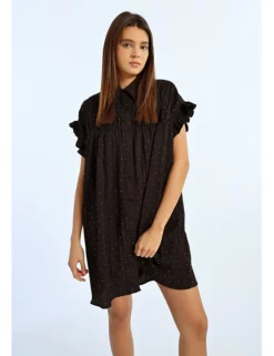 Vestido corto camisero con estampado y pliegues