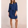 Vestido corto camisero de manga larga ajustable