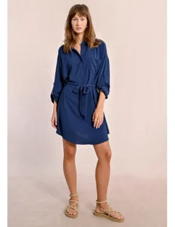 Vestido corto camisero de manga larga ajustable