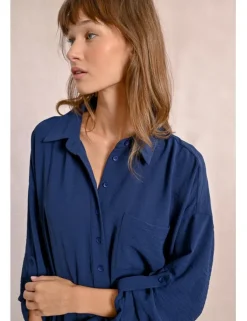 Vestido corto camisero de manga larga ajustable