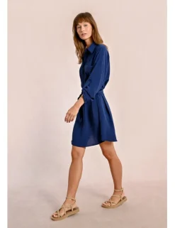 Vestido corto camisero de manga larga ajustable