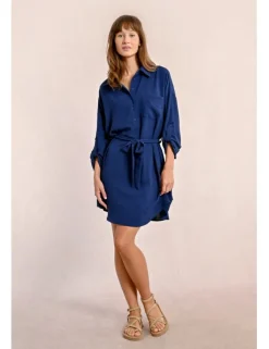Vestido corto camisero de manga larga ajustable