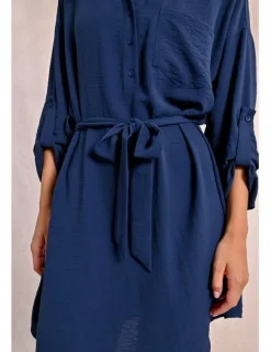Vestido corto camisero de manga larga ajustable