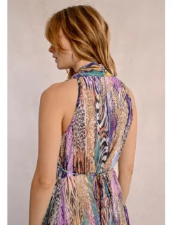 Vestido corto con escote halter asimétrico con estampado