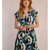 Vestido corto con estampado y lazada
