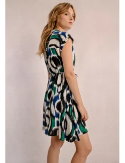 Vestido corto con estampado y lazada