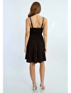 Vestido corto cruzado sin manga con volantes