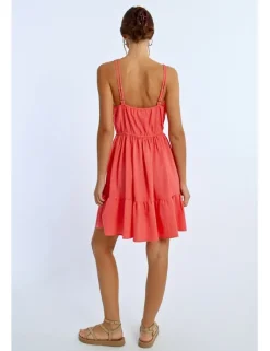 Vestido corto cruzado sin manga con volantes