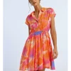 Vestido corto de manga mariposa multicolor