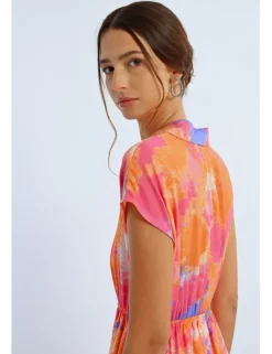 Vestido corto de manga mariposa multicolor