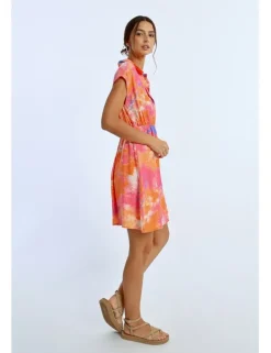 Vestido corto de manga mariposa multicolor