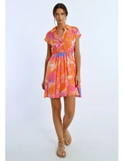 Vestido corto de manga mariposa multicolor