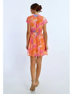 Vestido corto de manga mariposa multicolor