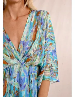 Vestido corto de media manga con estampado