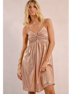 Vestido corto de tirantes en tejido brillante
