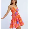 Vestido corto de tirantes estampado multicolor
