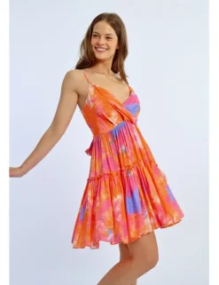 Vestido corto de tirantes estampado multicolor