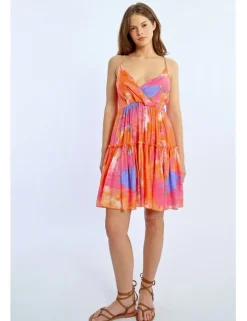 Vestido corto de tirantes estampado multicolor