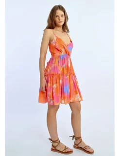 Vestido corto de tirantes estampado multicolor