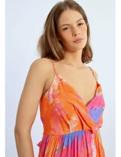 Vestido corto de tirantes estampado multicolor
