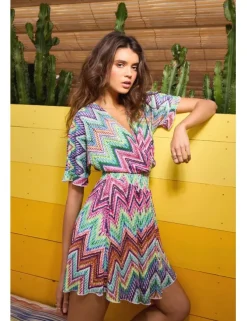Vestido corto manga mariposa estampado multicolor