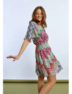Vestido corto manga mariposa estampado multicolor