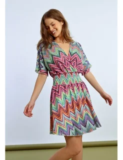 Vestido corto manga mariposa estampado multicolor
