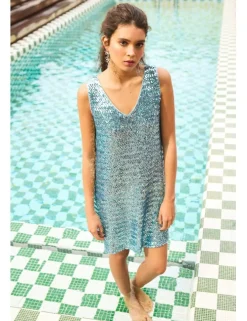 Vestido corto sin manga detalle lentejuelas
