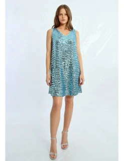Vestido corto sin manga detalle lentejuelas