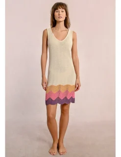 Vestido corto sin manga de punto multicolor