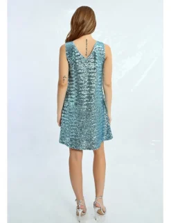 Vestido corto sin manga detalle lentejuelas
