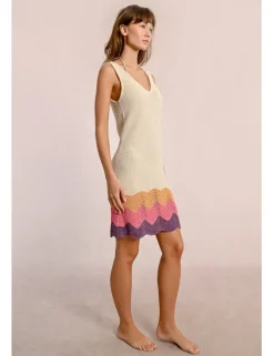 Vestido corto sin manga de punto multicolor