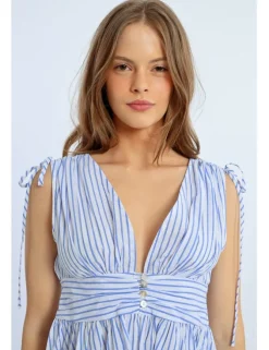 Vestido corto sin manga estampado rayas