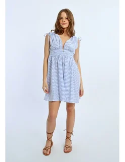 Vestido corto sin manga estampado rayas